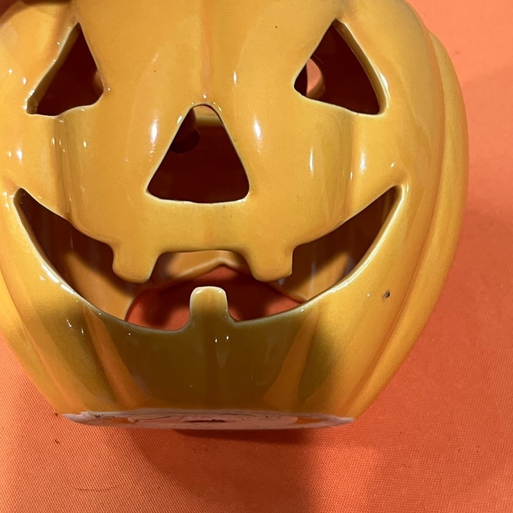 Halloween or Fall Yellow Pumpkin Candle Holder - Picture 3 of 9